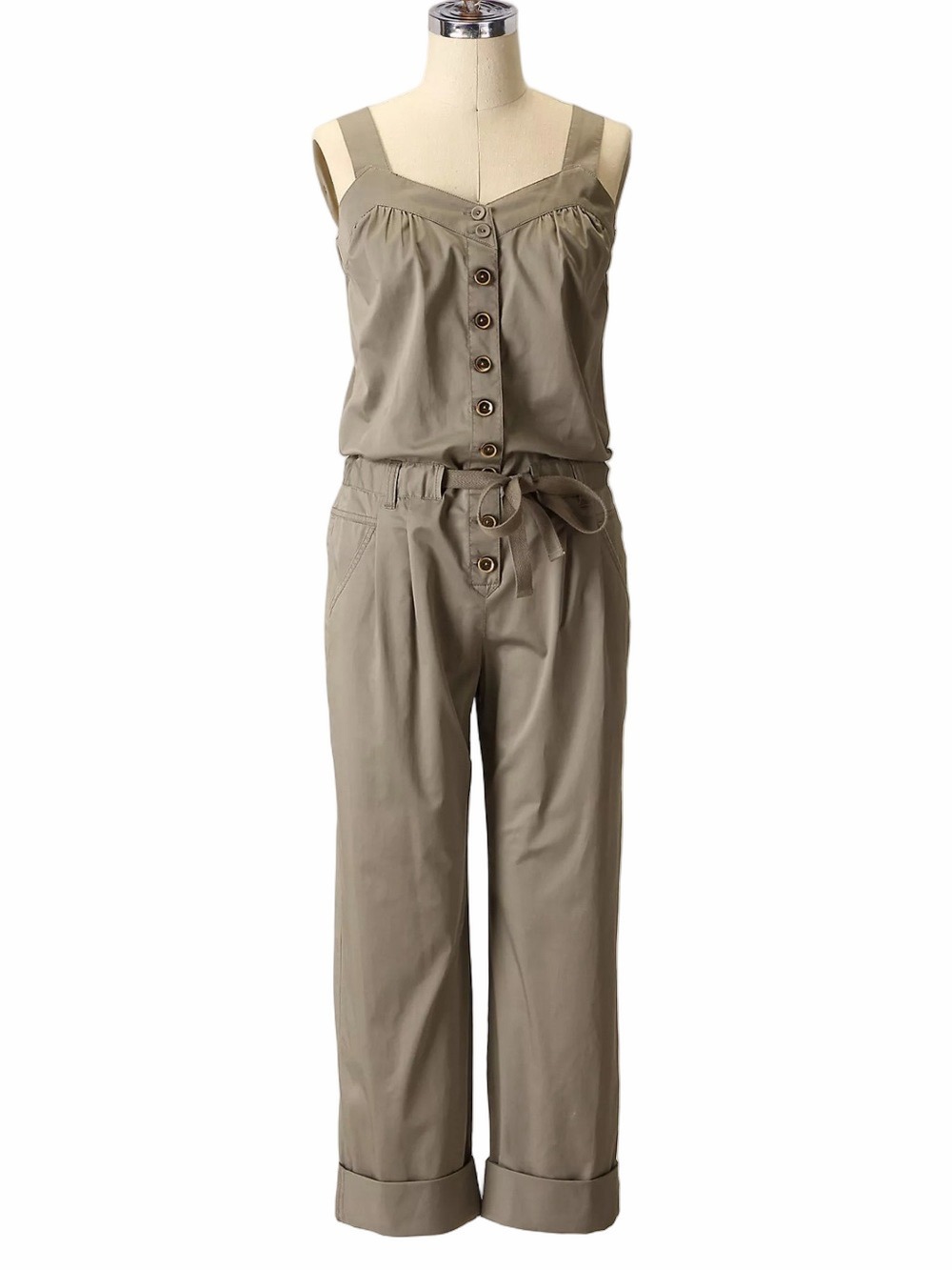 Anthropologie Sprawling Dune Utility Jumpsuit Size 10 Light Olive Pockets Casual